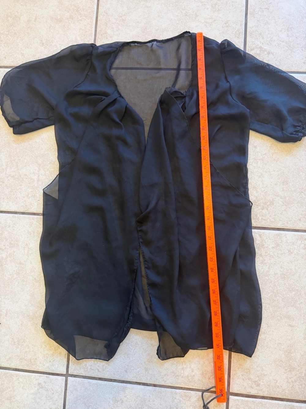 Sheer Black Short-Sleeve Chiffon Cardigan - Picture 4 of 4